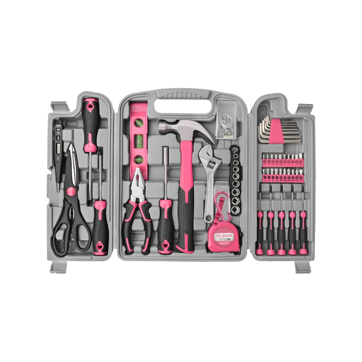 Розовый набор инструментов для дома, 56 шт., базовый набор ручных инструментов, коробка для ремонта, полный набор инструментов для женщин